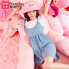 娜娜日记2017夏装新款女装蓝色牛仔裙系带短裙连衣裙女NK冉 蓝色 XS