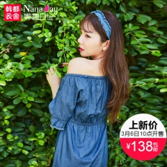 娜娜日记2017夏季新款女装宽松学生连衣裙女牛仔学院风NT6001嫤 蓝色 XS