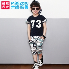 男童韩版藏蓝色夏装新品两件套装儿童运动套装XF4075【MiniZaru米妮哈鲁 2016夏装新品】