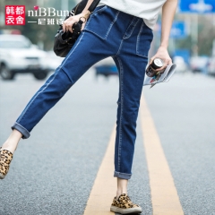 女士青年蓝色欧美中腰时尚哈伦牛仔裤WGA4731【nibbuns 2016春装新品】 蓝色 S