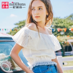 尼班诗欧美2017夏装新款女装一字肩荷叶边雪纺衫WSZ7031暿0323 白色 S